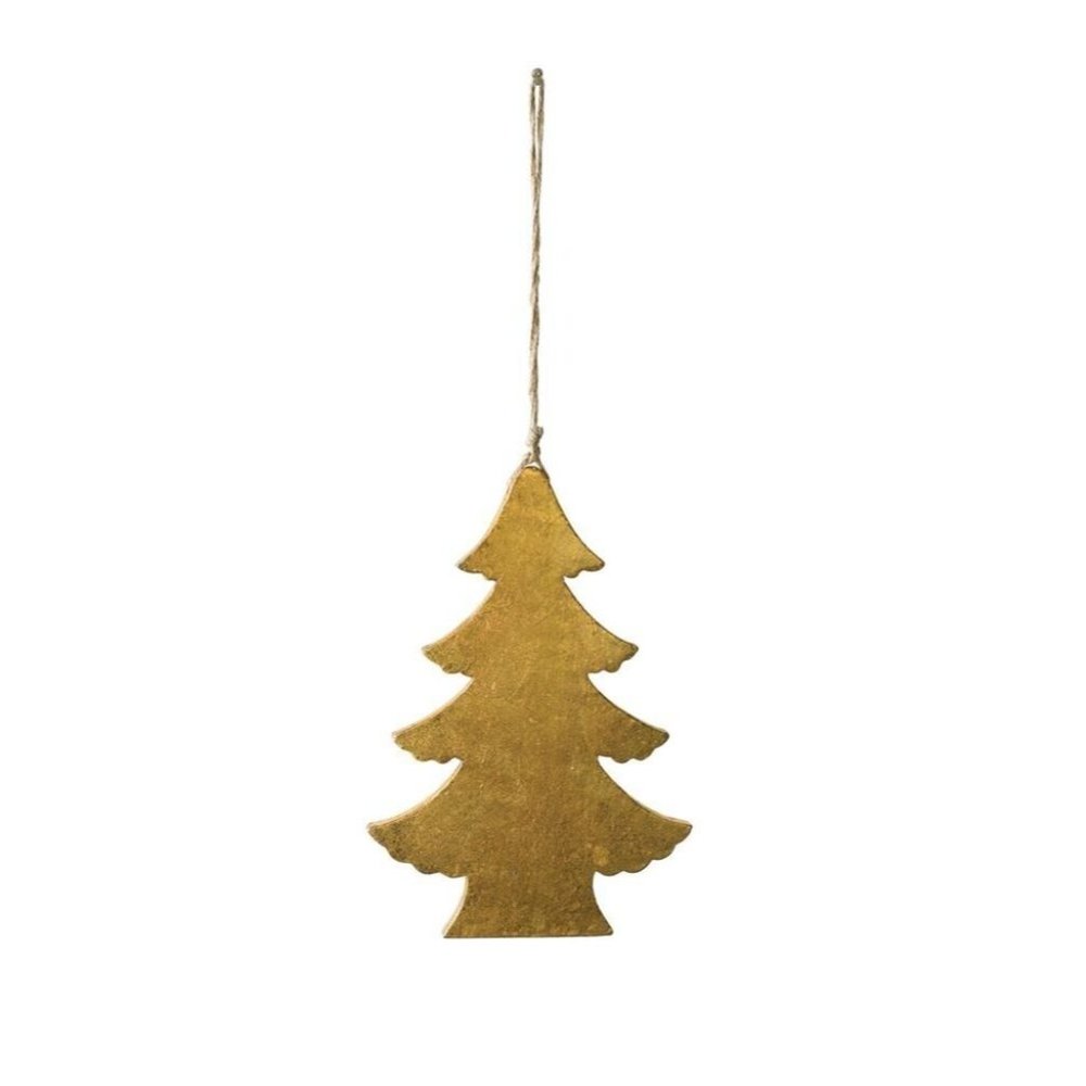 Christmas Tree in Gold leaf Mango Wood Holiday Ornament 8"in -NEW